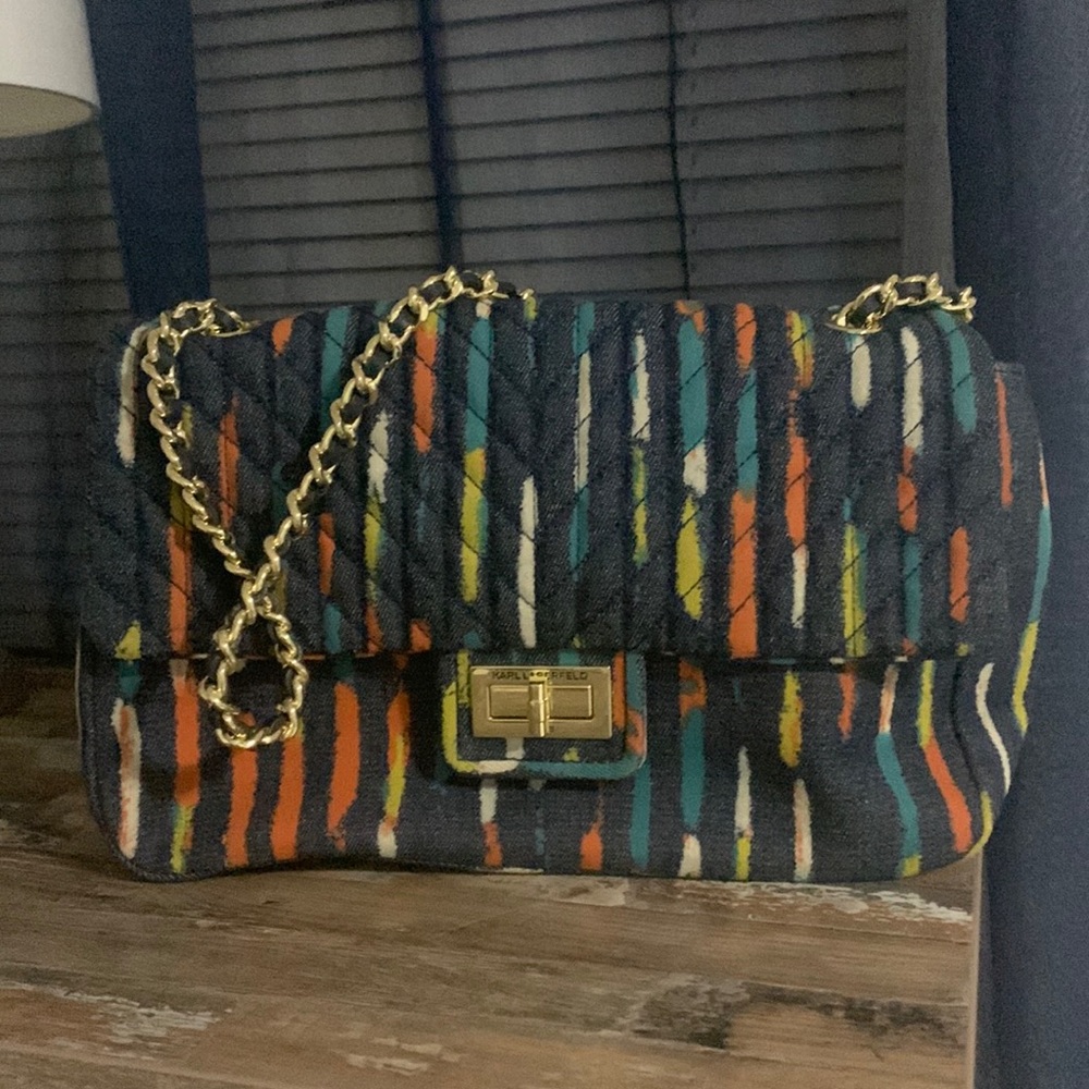 Denim multi color handbag